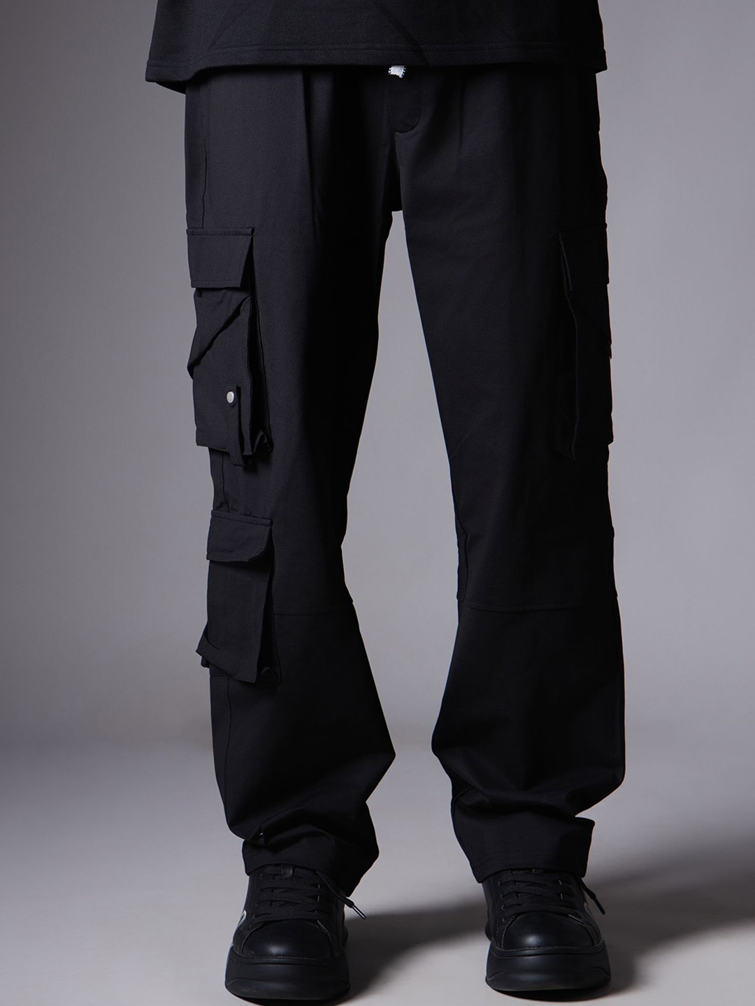 

HOP HEAD Men Cotton Relaxed Easy Wash Cargos Trousers, Black