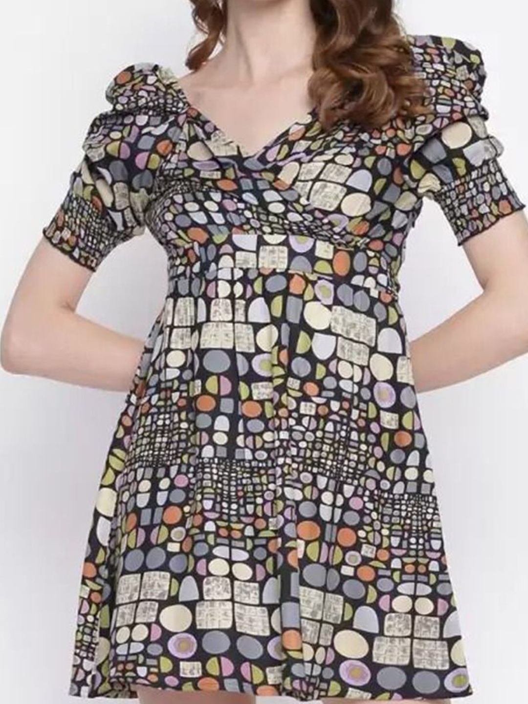 

VYMO Abstract Printed Fit & Flare Mini Dress, Black