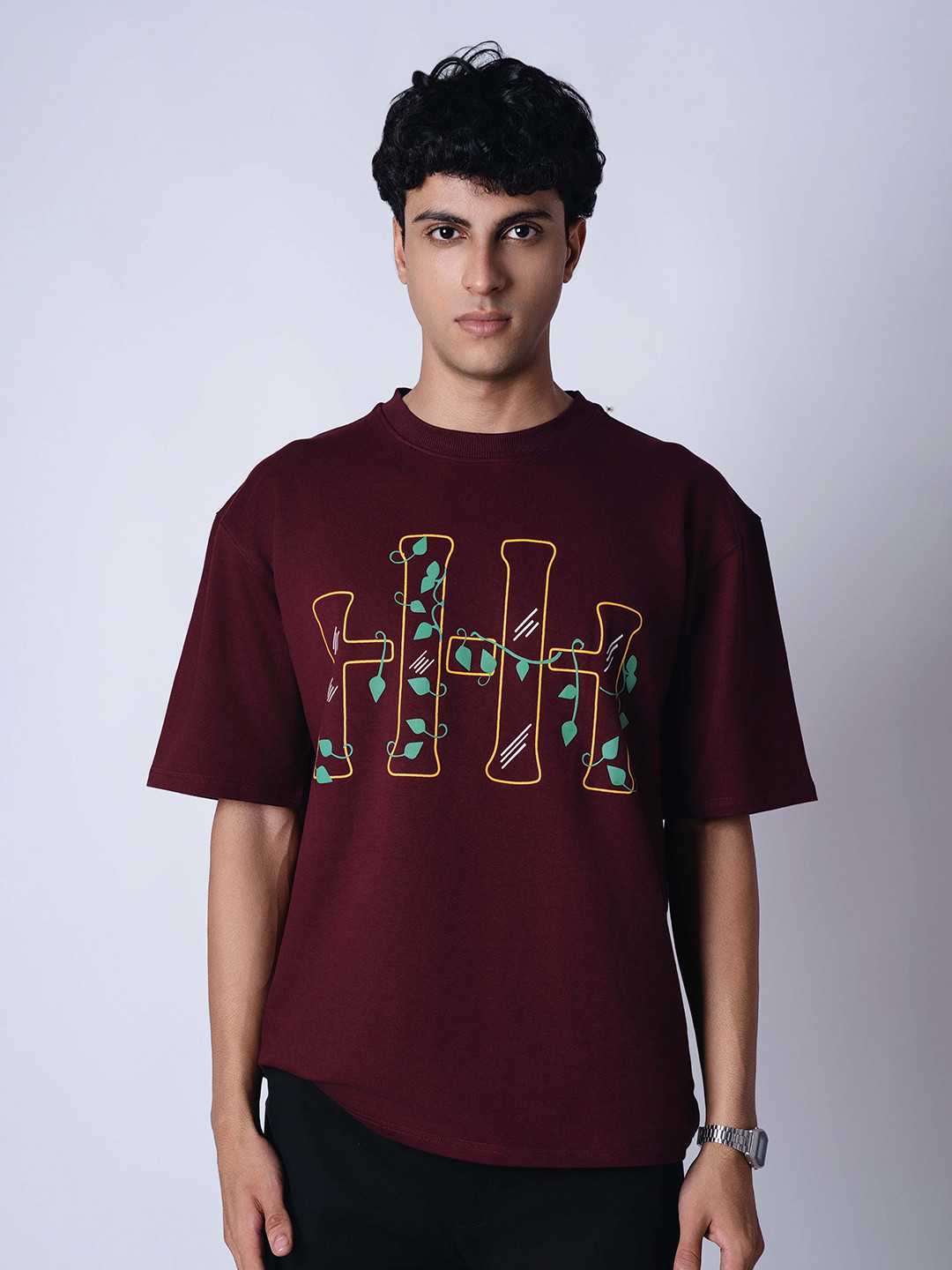 

HOP HEAD Men Typography Printed Round Neck Cotton T-shirt, Burgundy