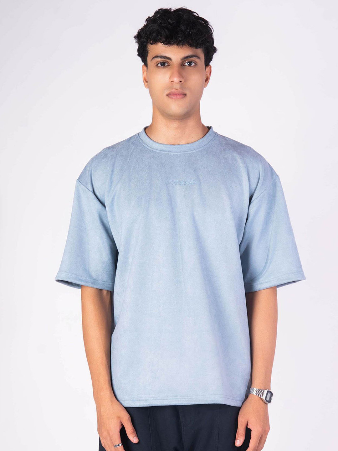 

HOP HEAD Men Solid Round Neck Cotton T-shirt, Blue