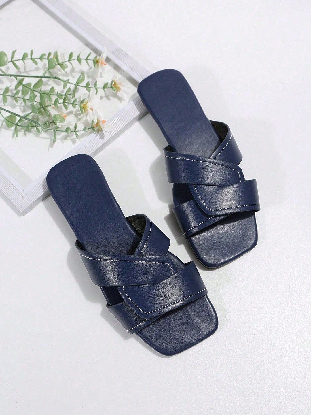 

Jbarg Women Open Toe Flats with Bows, Navy blue