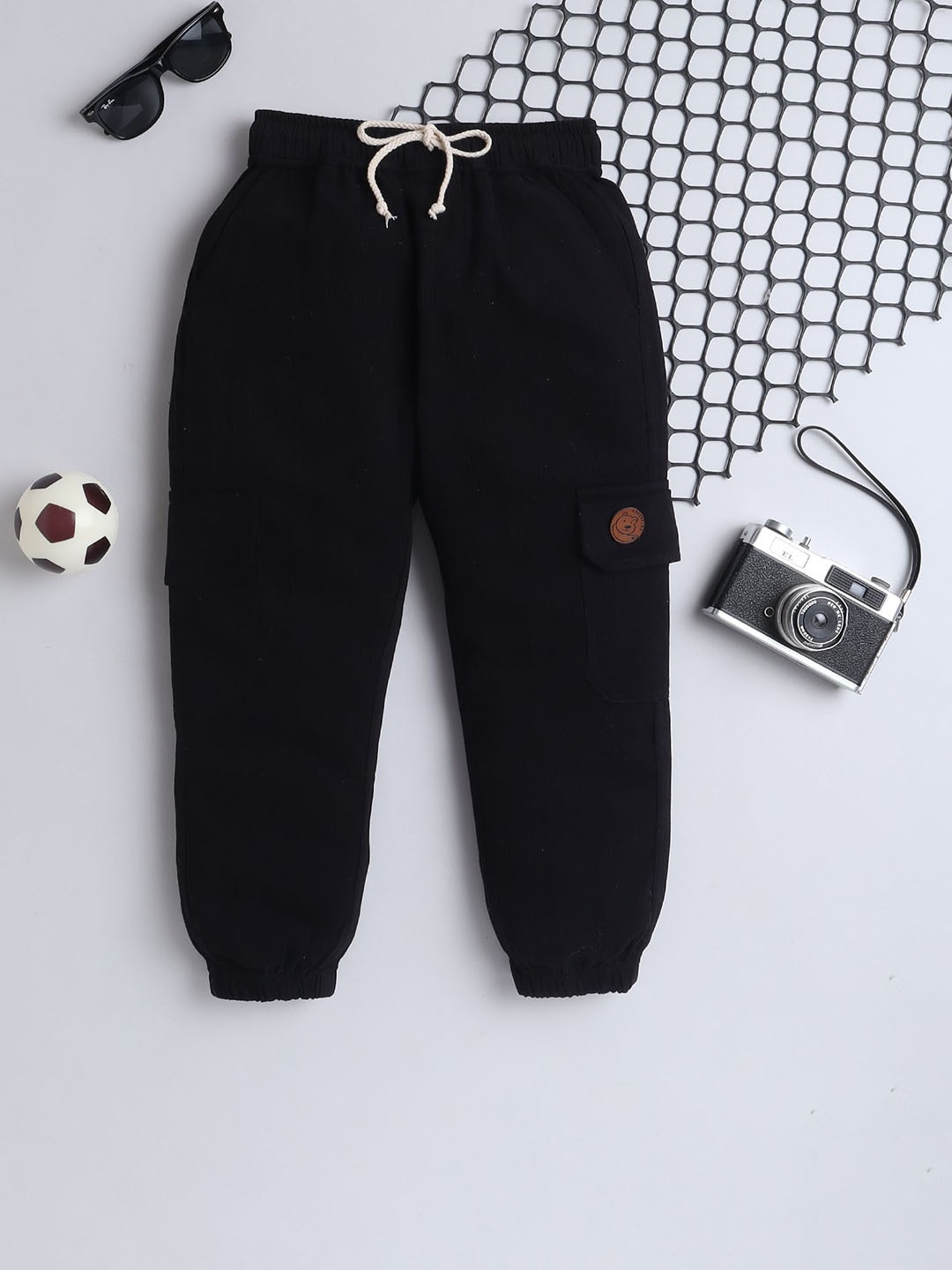 

BAATCHEET Boys Cotton Corduroy Solid Jogger, Black