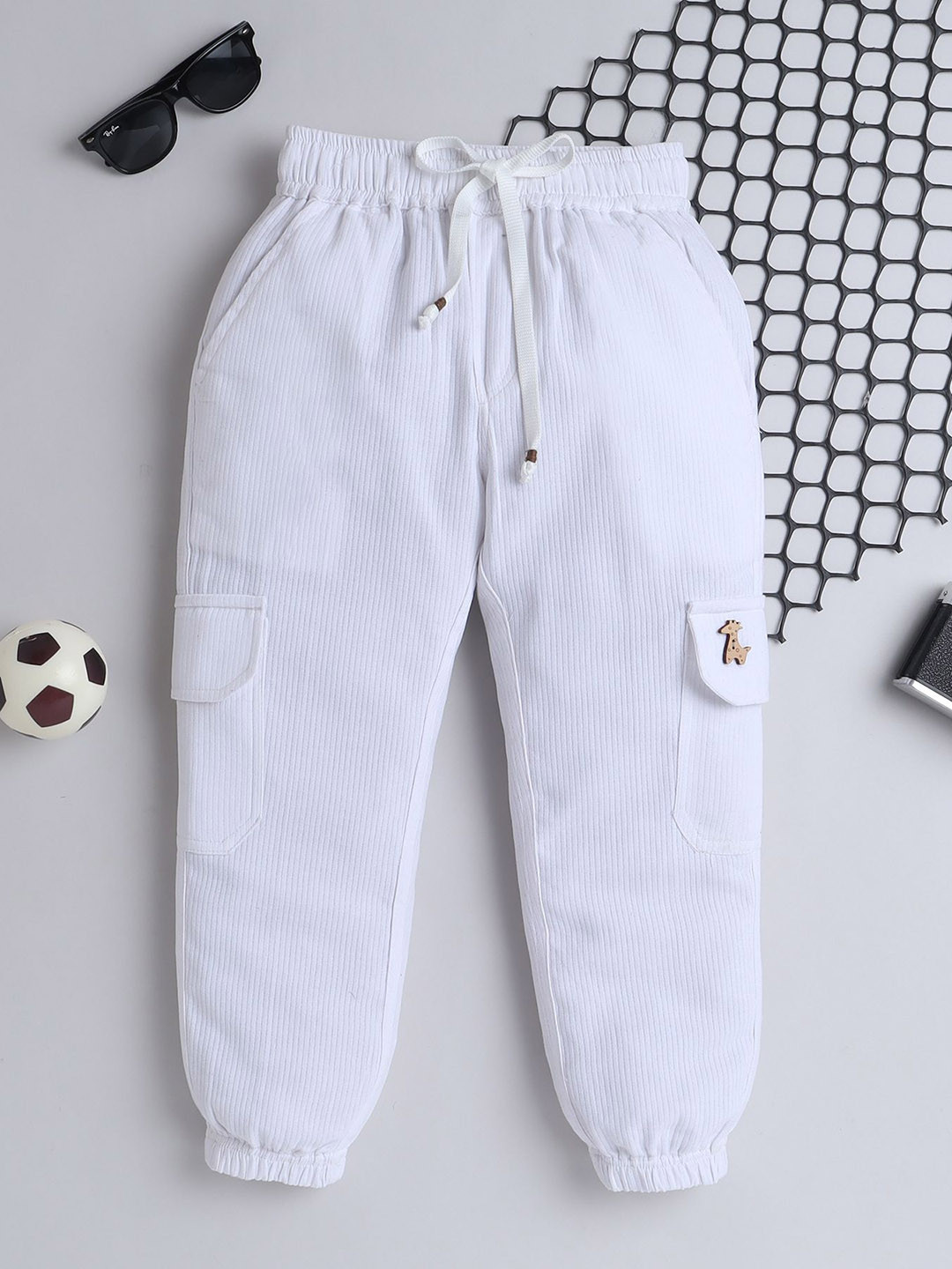 

BAATCHEET Boys Regular Fit Pure Cotton Cargo Joggers, White