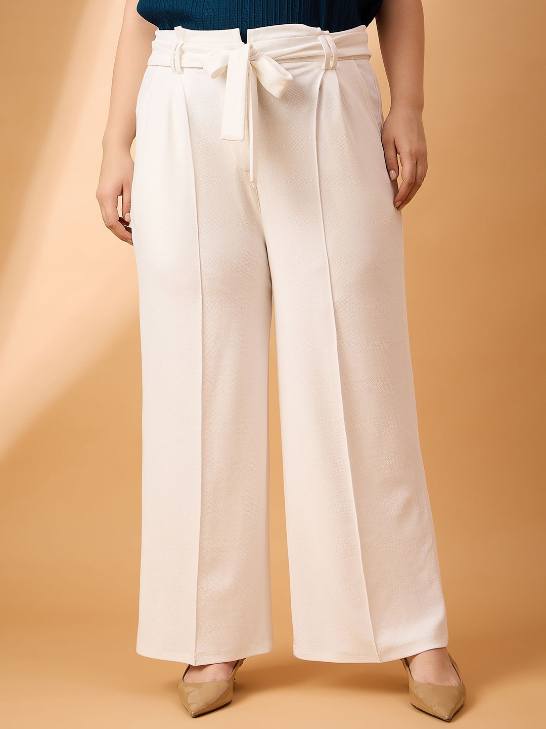 

all about you Women Self Design Comfort High-Rise Wide Leg Trousers, White