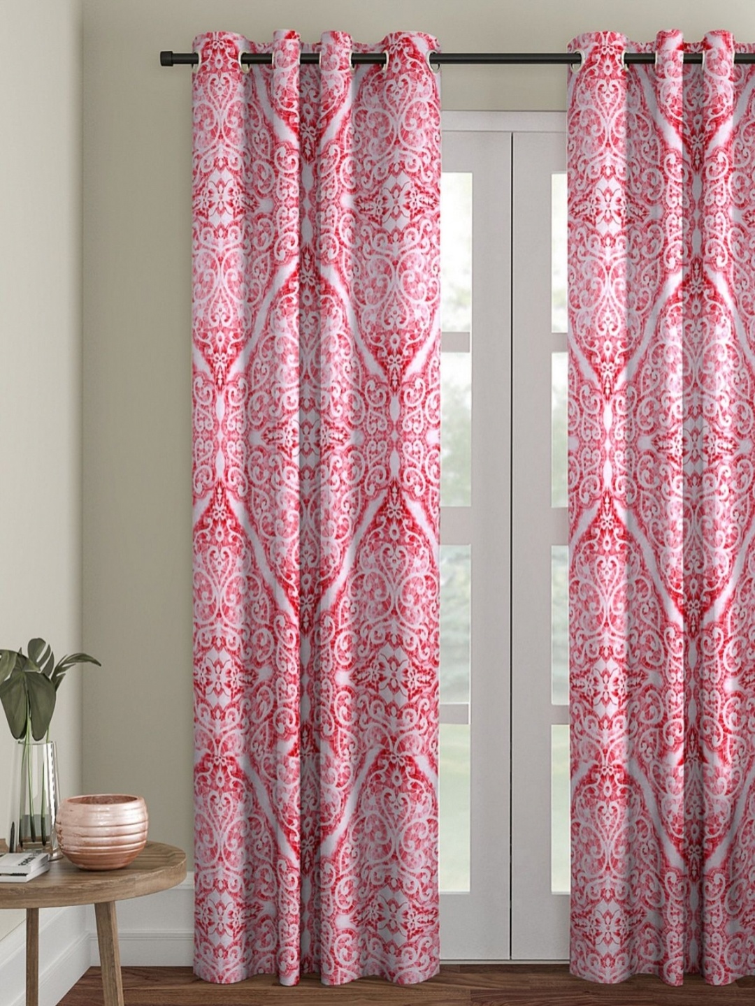 

Aura Pink & White Ethnic Motifs Room Darkening Door Curtain
