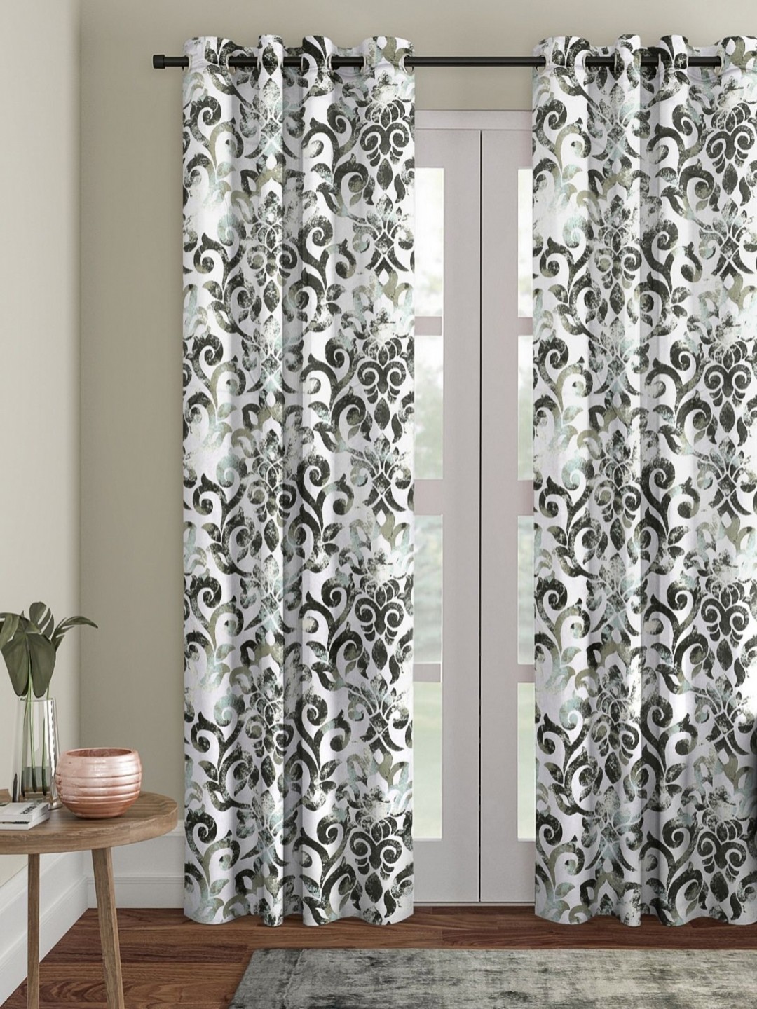 

Aura White & Green Ethnic Motifs Room Darkening Door Curtain
