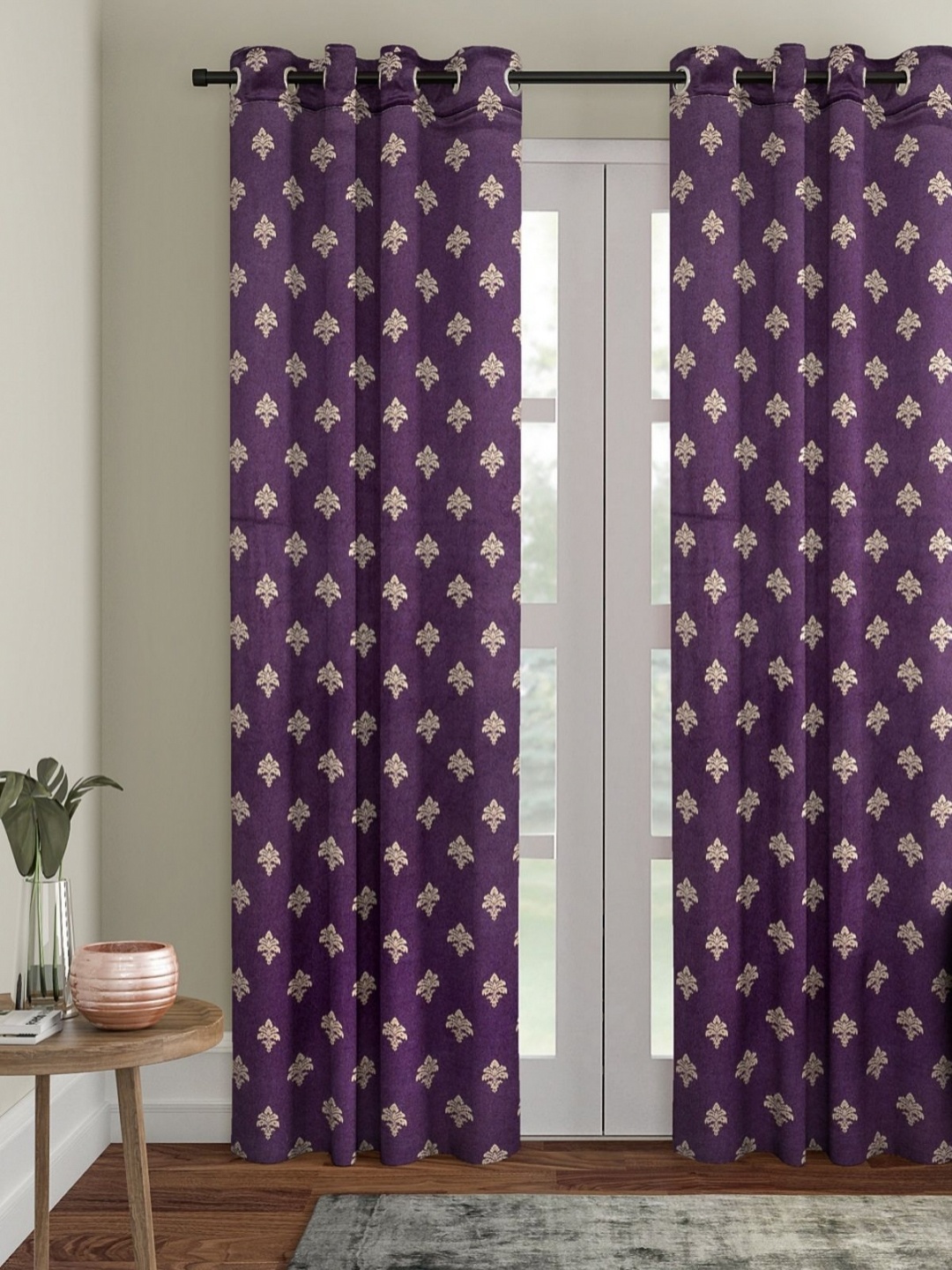 

Aura Purple & Cream-Coloured Ethnic Motifs Room Darkening Door Curtain