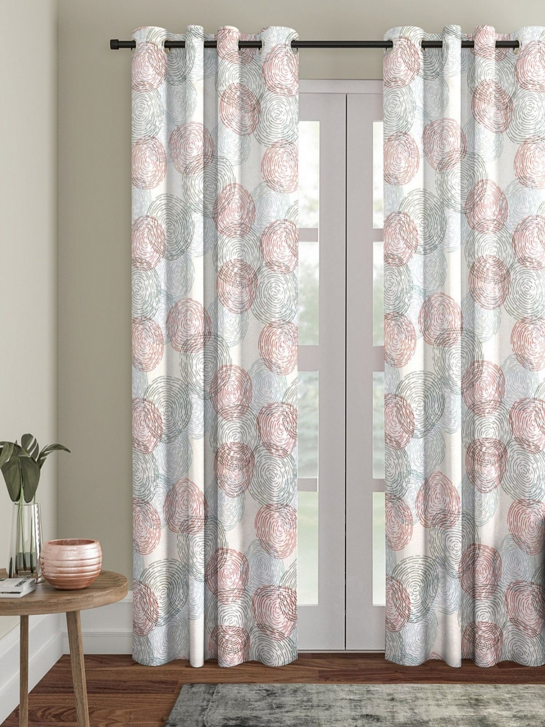 

Aura Off White & Pink Geometric Room Darkening Door Curtain