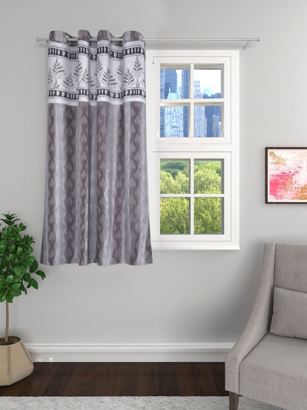 

Aura Grey & White Floral Embroided Room Darkening Jacquard Door Curtains