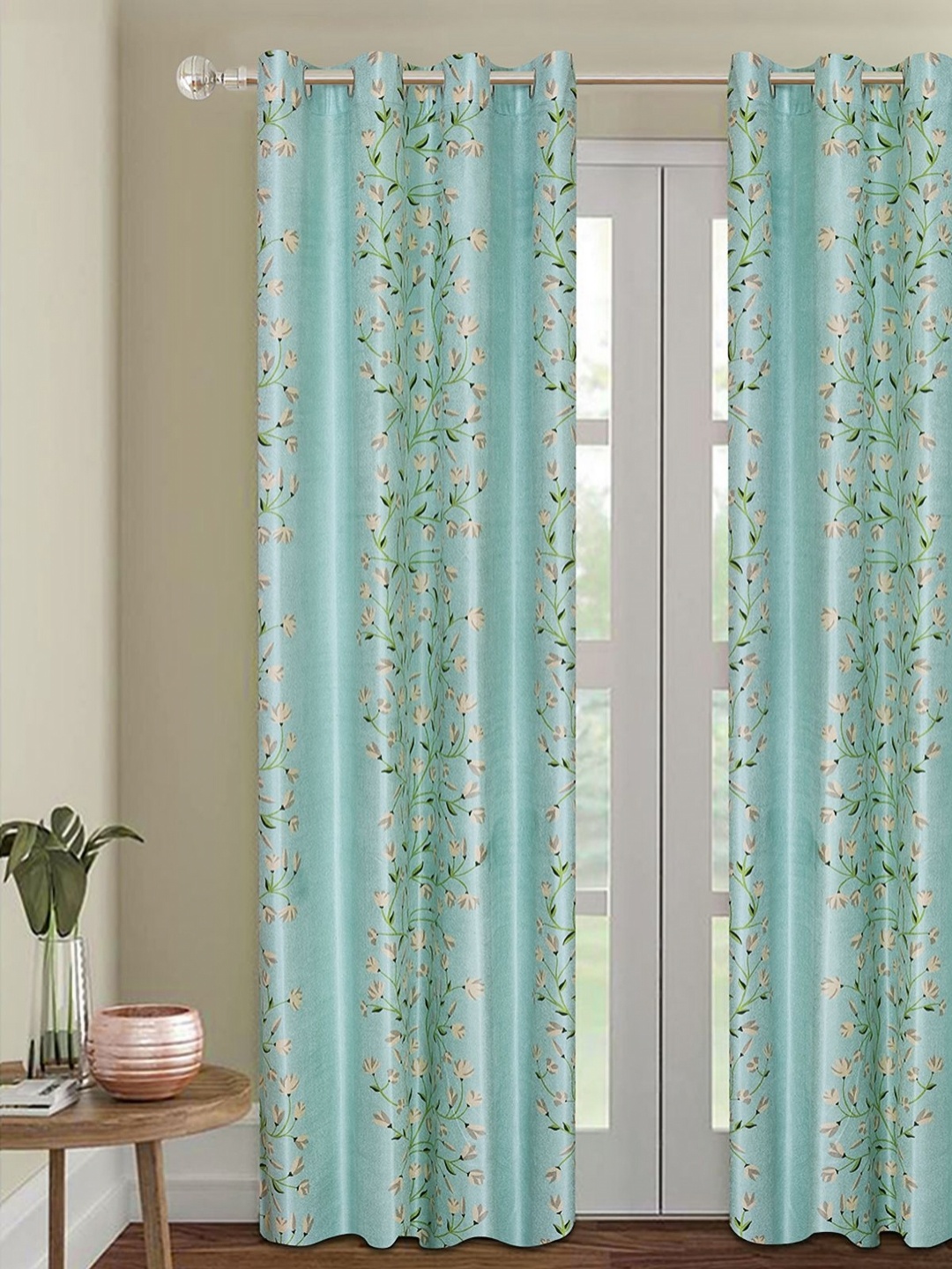 

Aura Sea Green & Green Floral Room Darkening Door Curtain