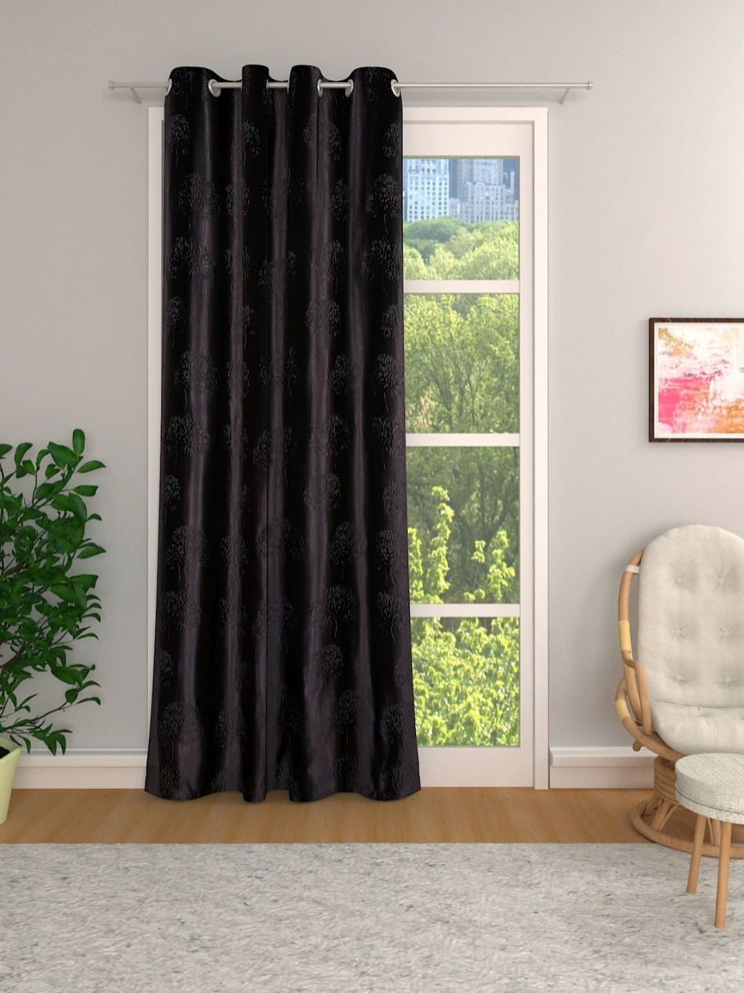 

Aura Coffee Brown Floral Printed Room Darkening Long Door Curtain