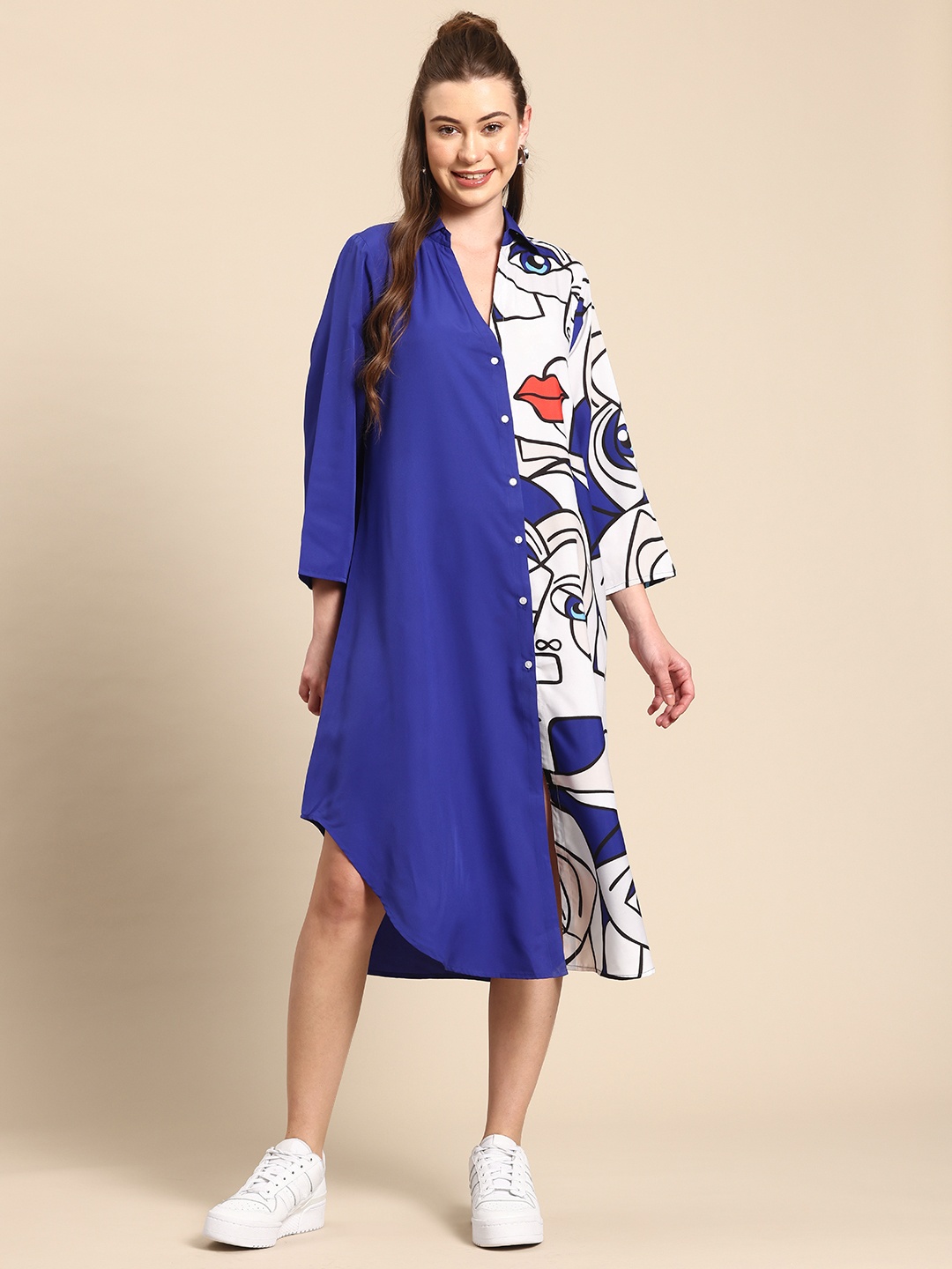 

Qurvii Print Crepe Shirt Dress, Blue