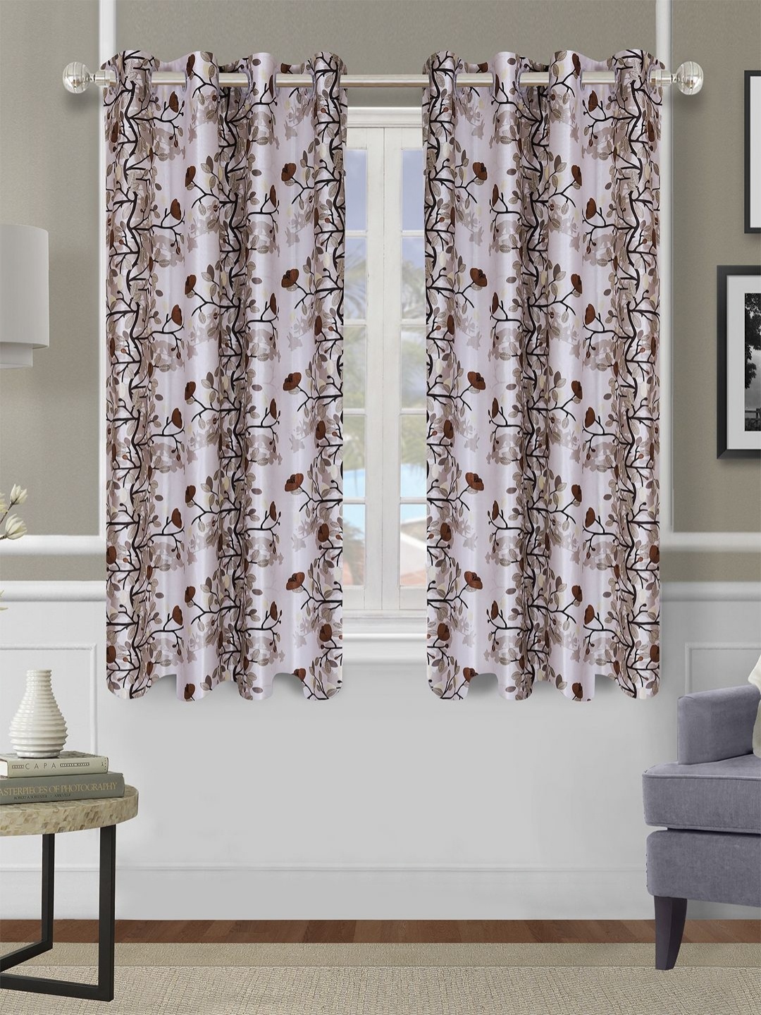 

Aura Pink & Brown 2 Pieces Floral Room Darkening Door Curtains