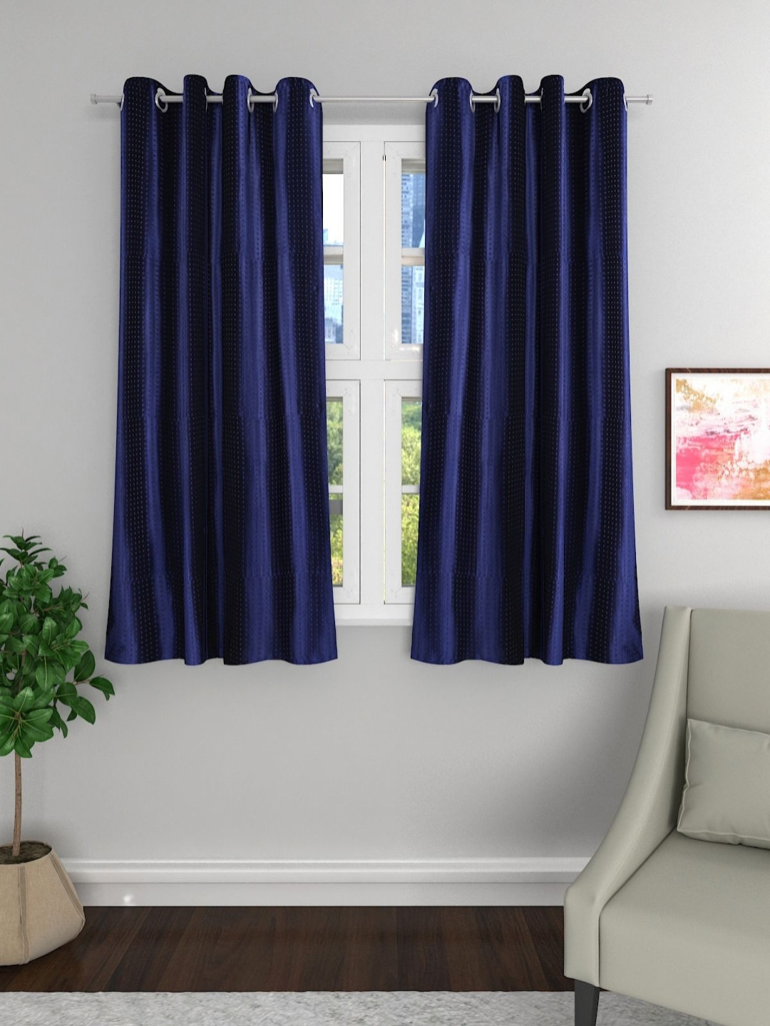 

Aura Navy Blue 2 Pieces Self Design Room Darkening Door Curtains