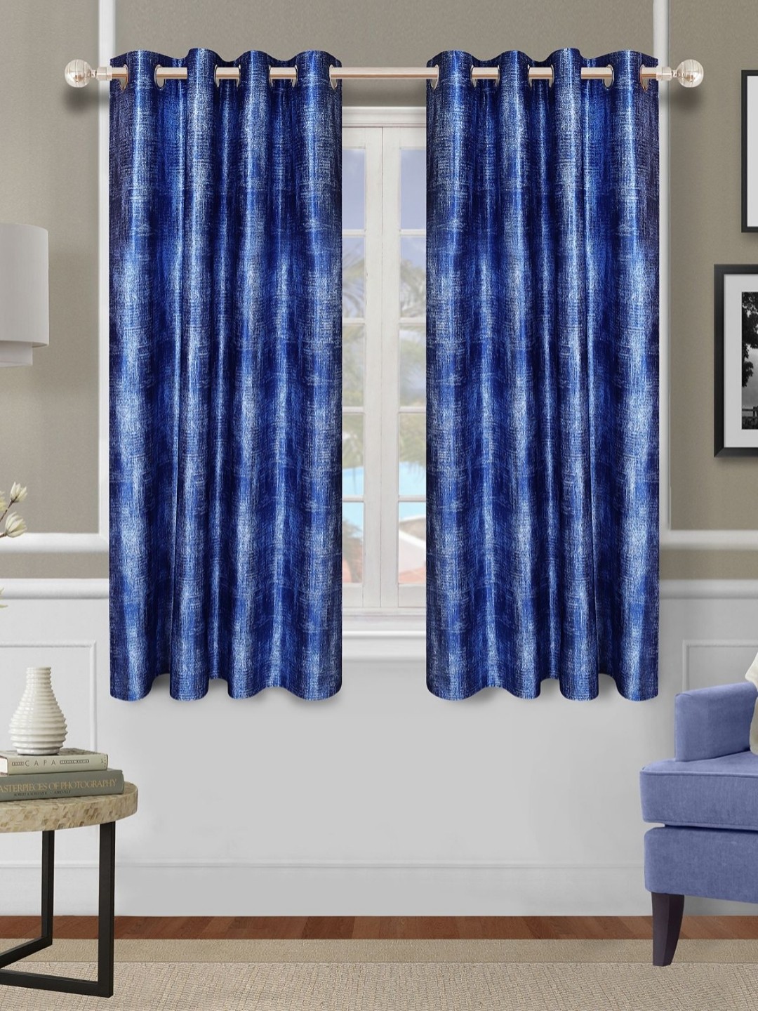 

Aura Blue 2 Pieces Abstract Texture Room Darkening Door Curtains