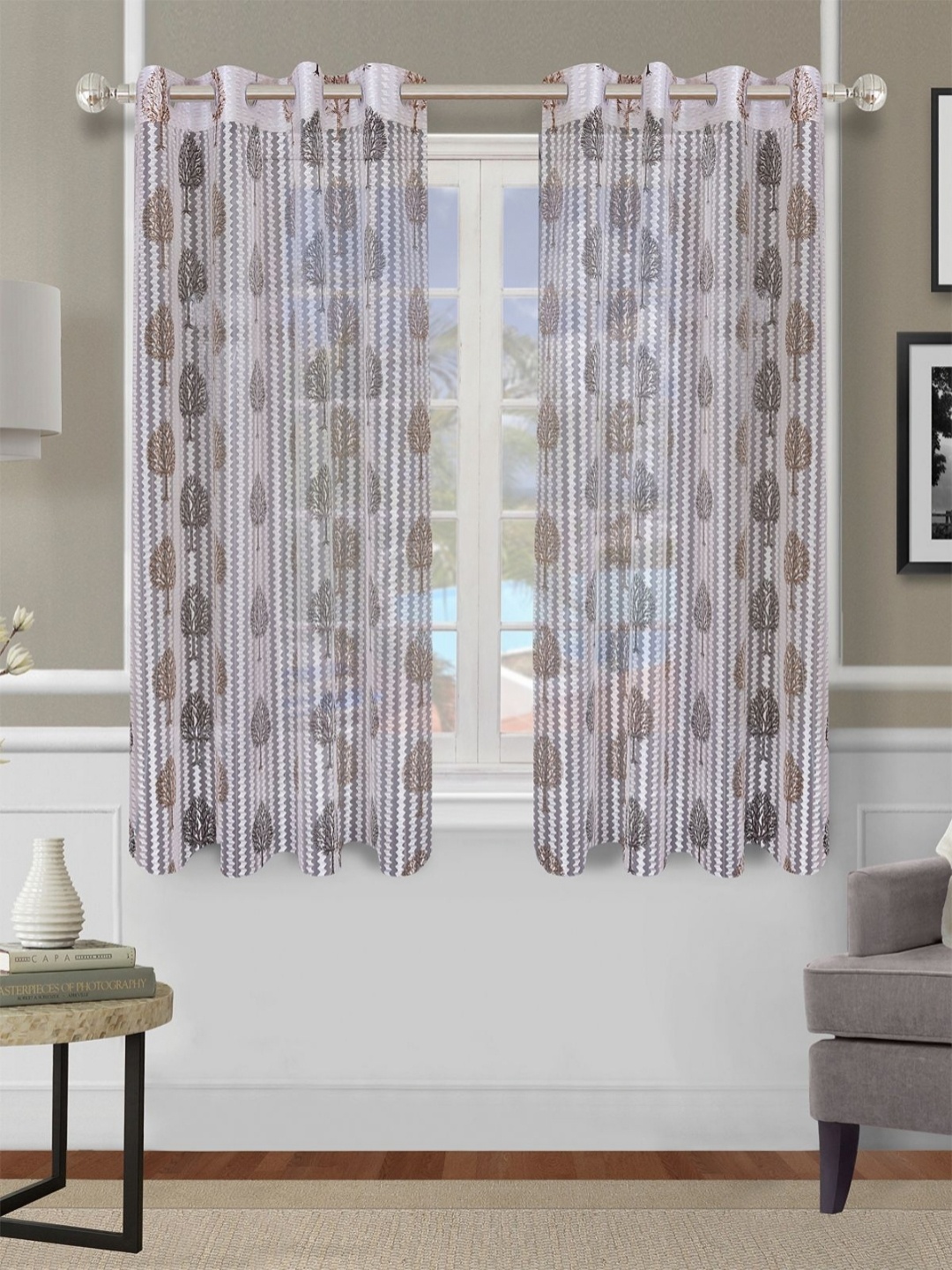 

Aura Off White Set of 2 Floral Sheer Window Curtain