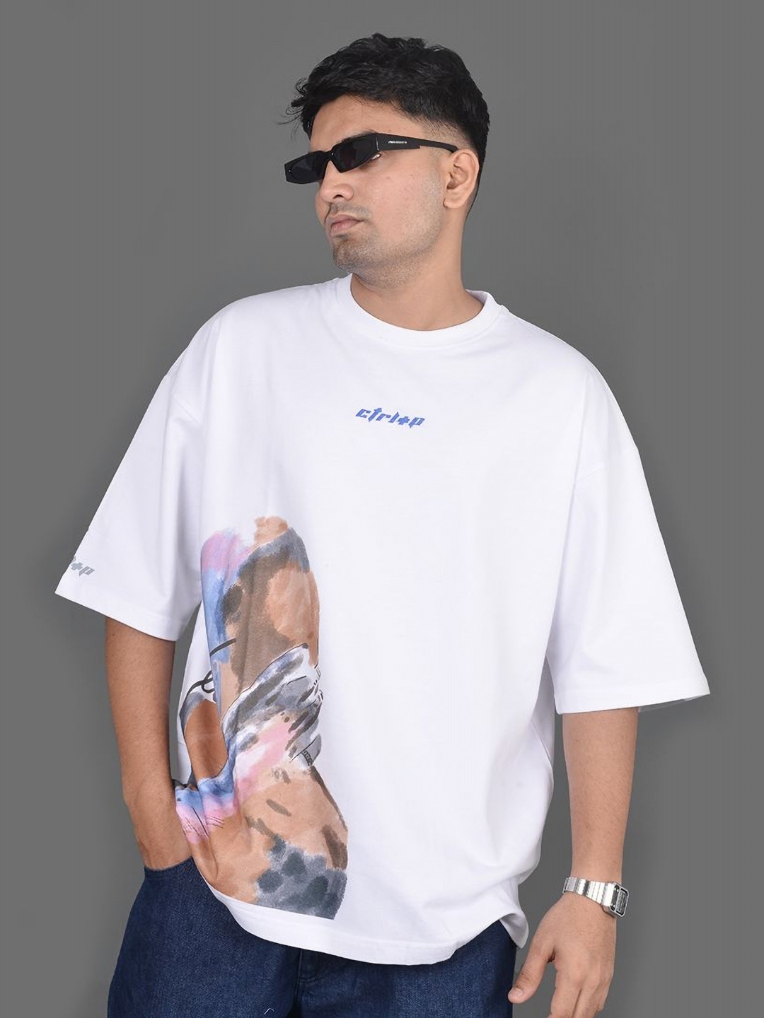 

CTRL+P Unisex Graphic Printed Round Neck Cotton Relaxed Fit T-shirt, White