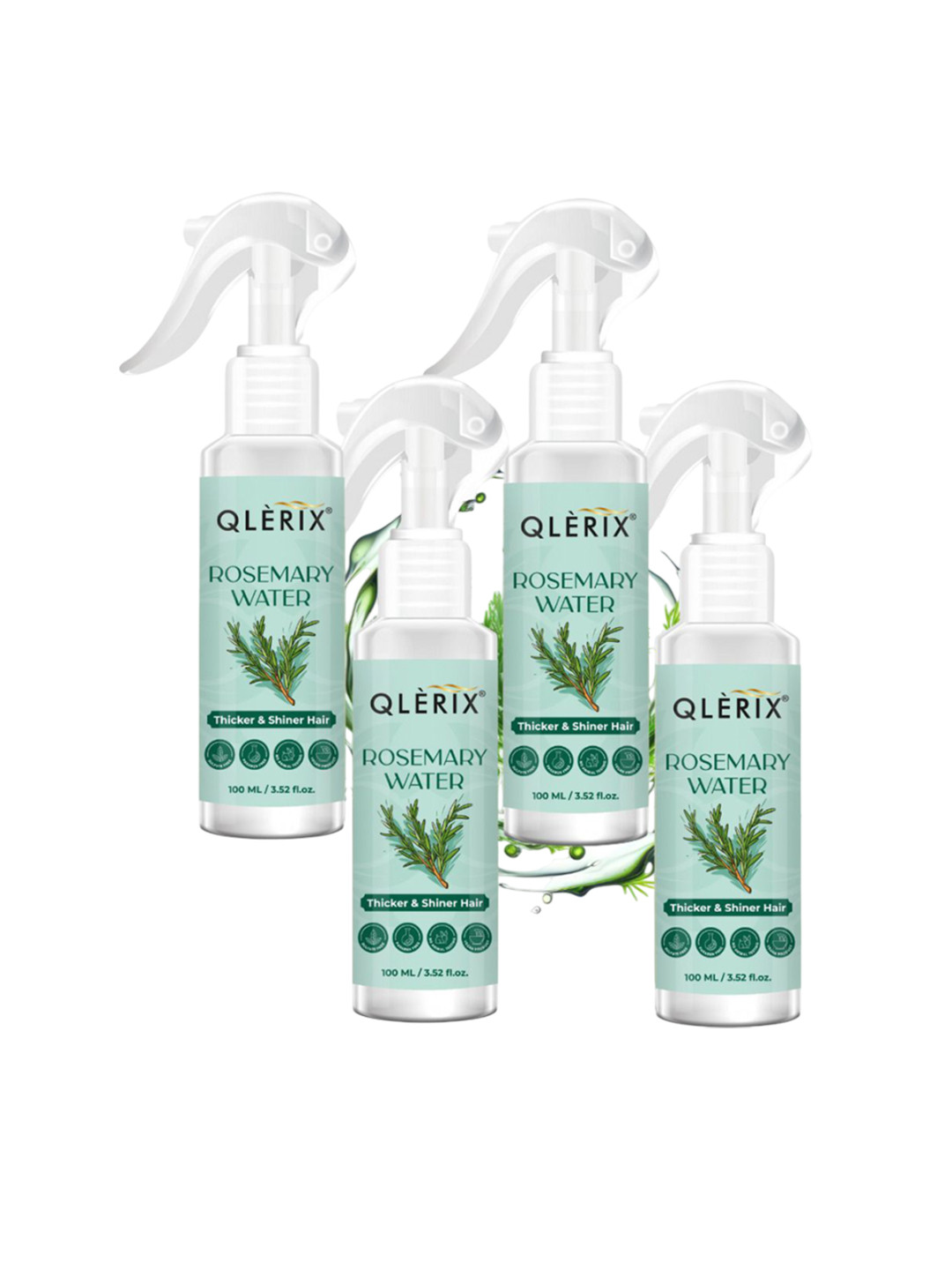 

QLERIX Set Of 4 Rosemary Water Spray For Thicker & Shiner Hair - 100 ml Each, Green