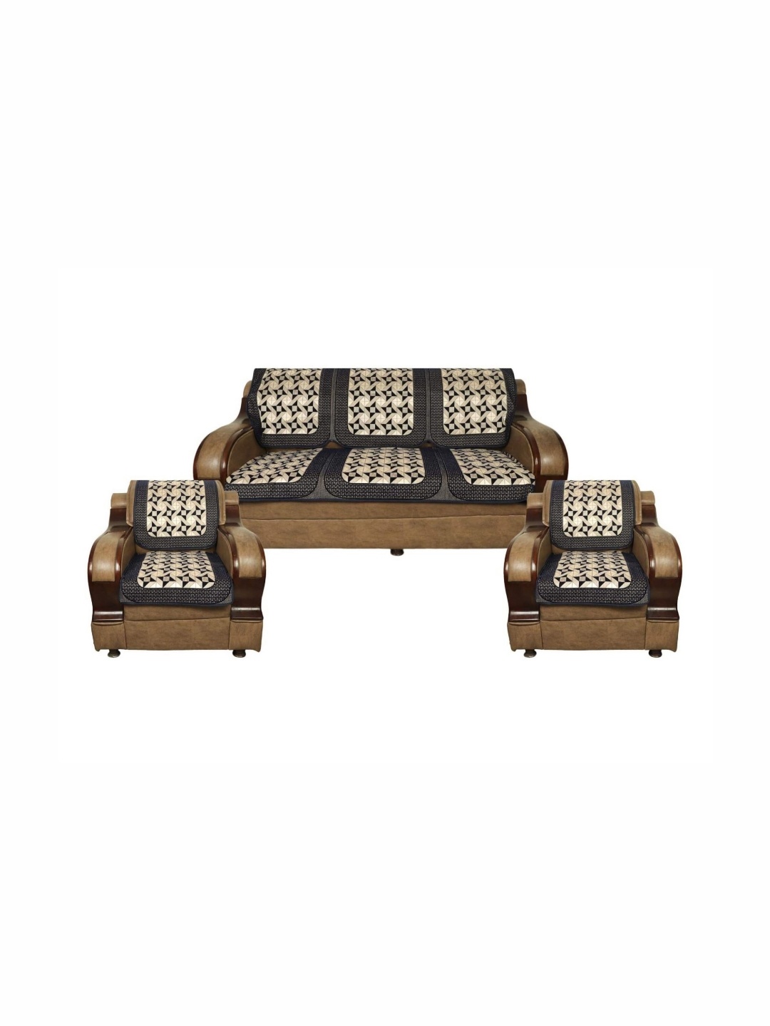 

TANLOOMS Black & Beige 6 Pieces Printed 5 Seater Velvet Sofa Covers