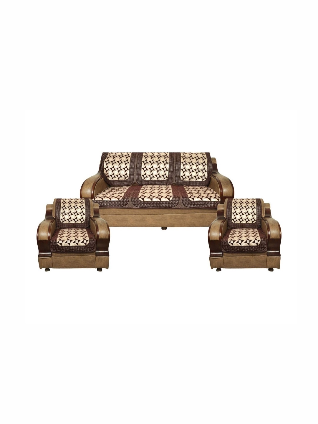 

TANLOOMS Brown & Beige 6 Pieces Printed 5 Seater Velvet Sofa Covers