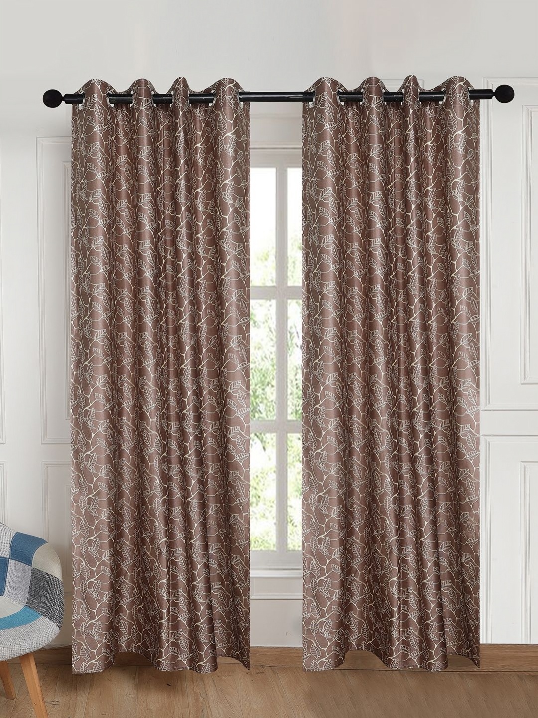 

Kanodia Poly Fab Brown & Beige 2 Pieces Floral Printed Room Darkening Door Curtain