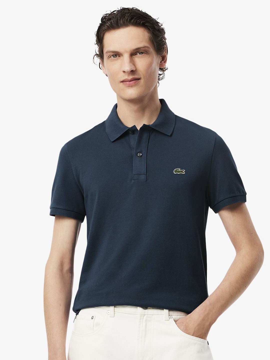 

Lacoste Men Solid Polo Collar Cotton T-shirt, Navy blue