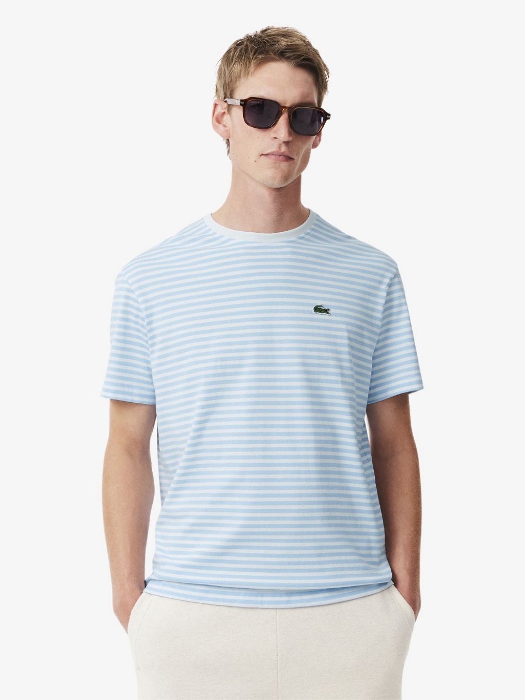 

Lacoste Men Striped Round Neck Cotton T-shirt, Blue