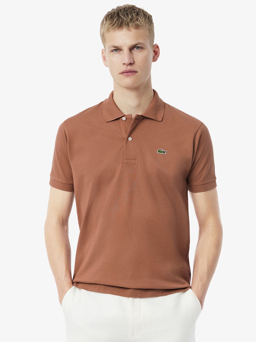 

Lacoste Men Solid Polo Collar Cotton T-shirt, Brown