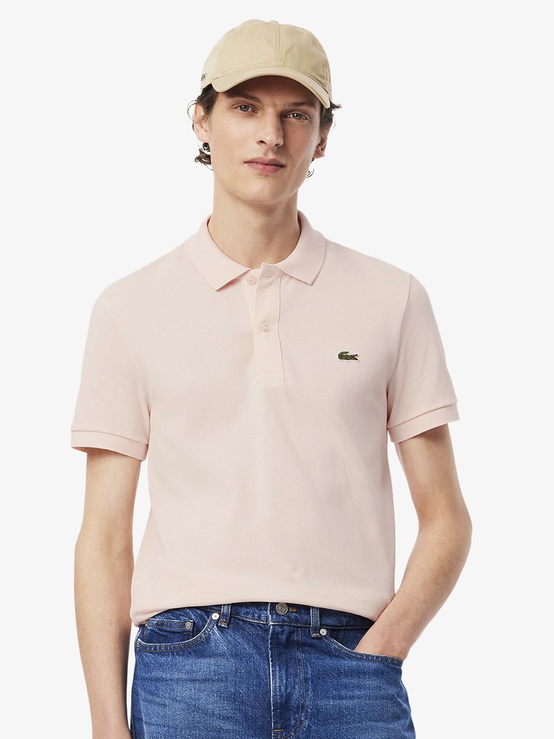 

Lacoste Men Solid Polo Collar Cotton T-shirt, Peach