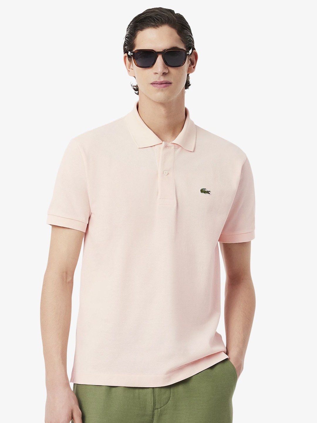 

Lacoste Men Solid Polo Collar Cotton T-shirt, Peach