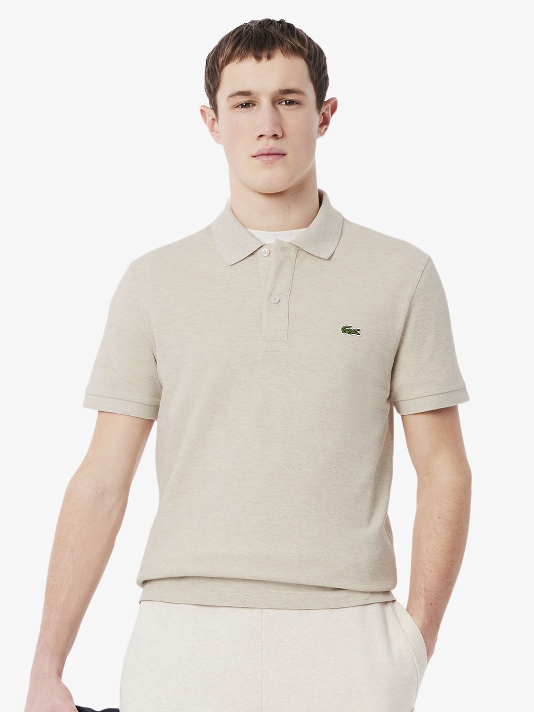 

Lacoste Men L.12.12 Solid Polo Collar Cotton T-shirt, Beige