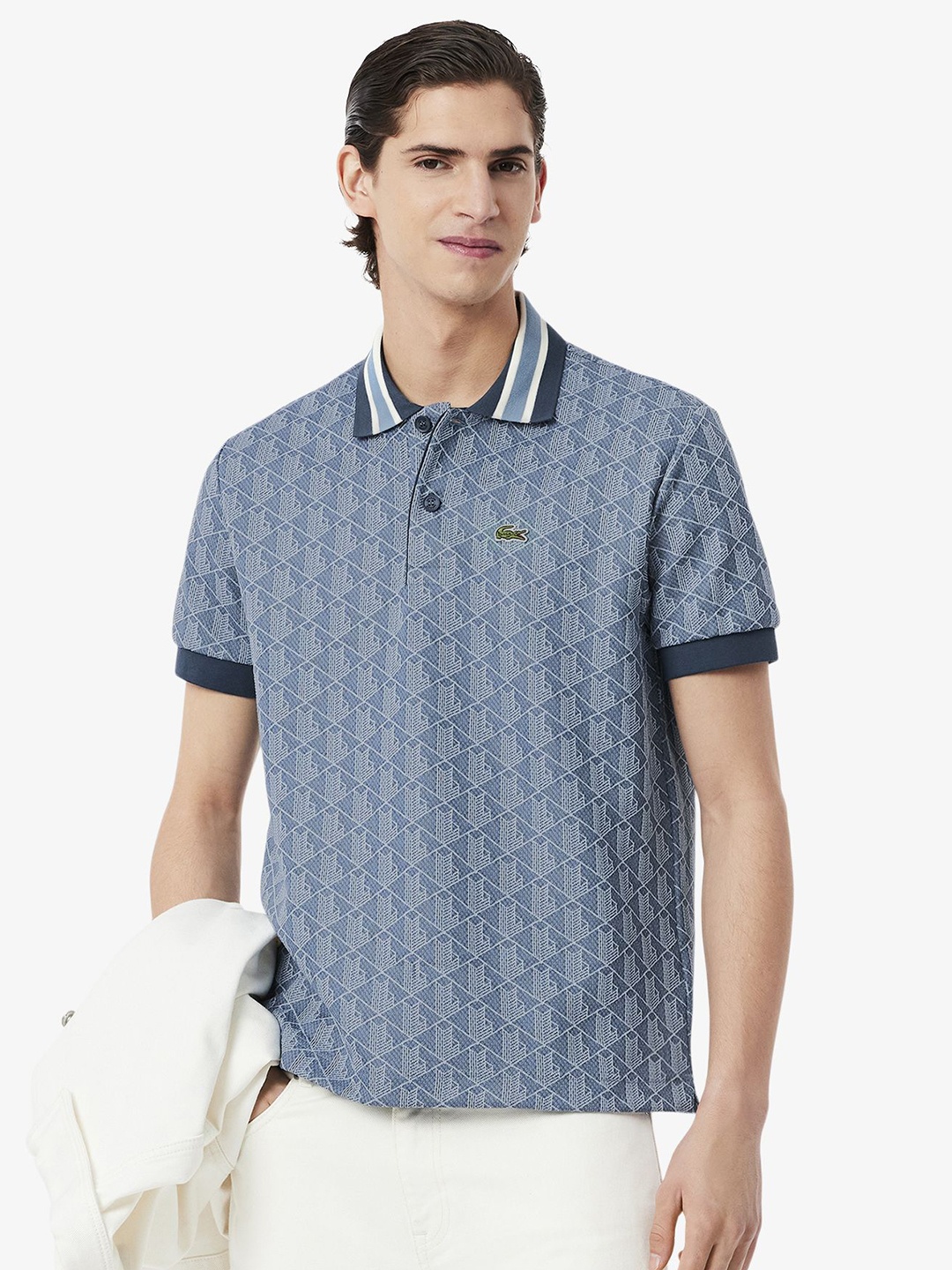 

Lacoste Men Abstract Printed Polo Collar T-shirt, Blue