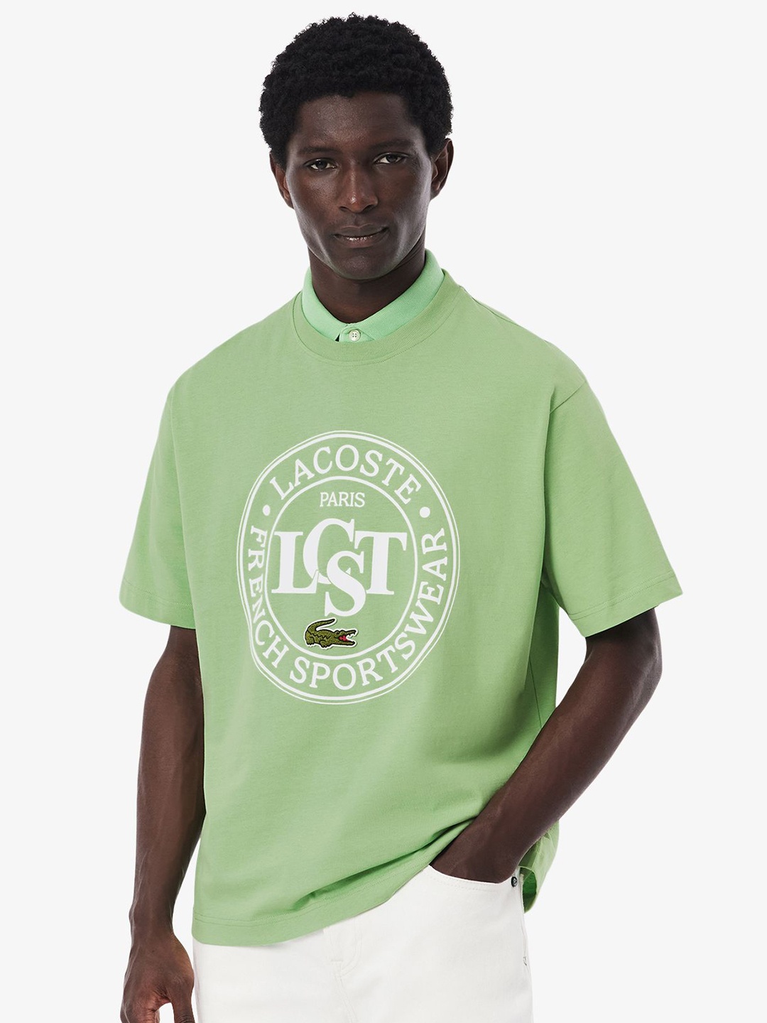 

Lacoste Men Typography Printed Round Neck Cotton Relaxed Fit T-shirt, Green