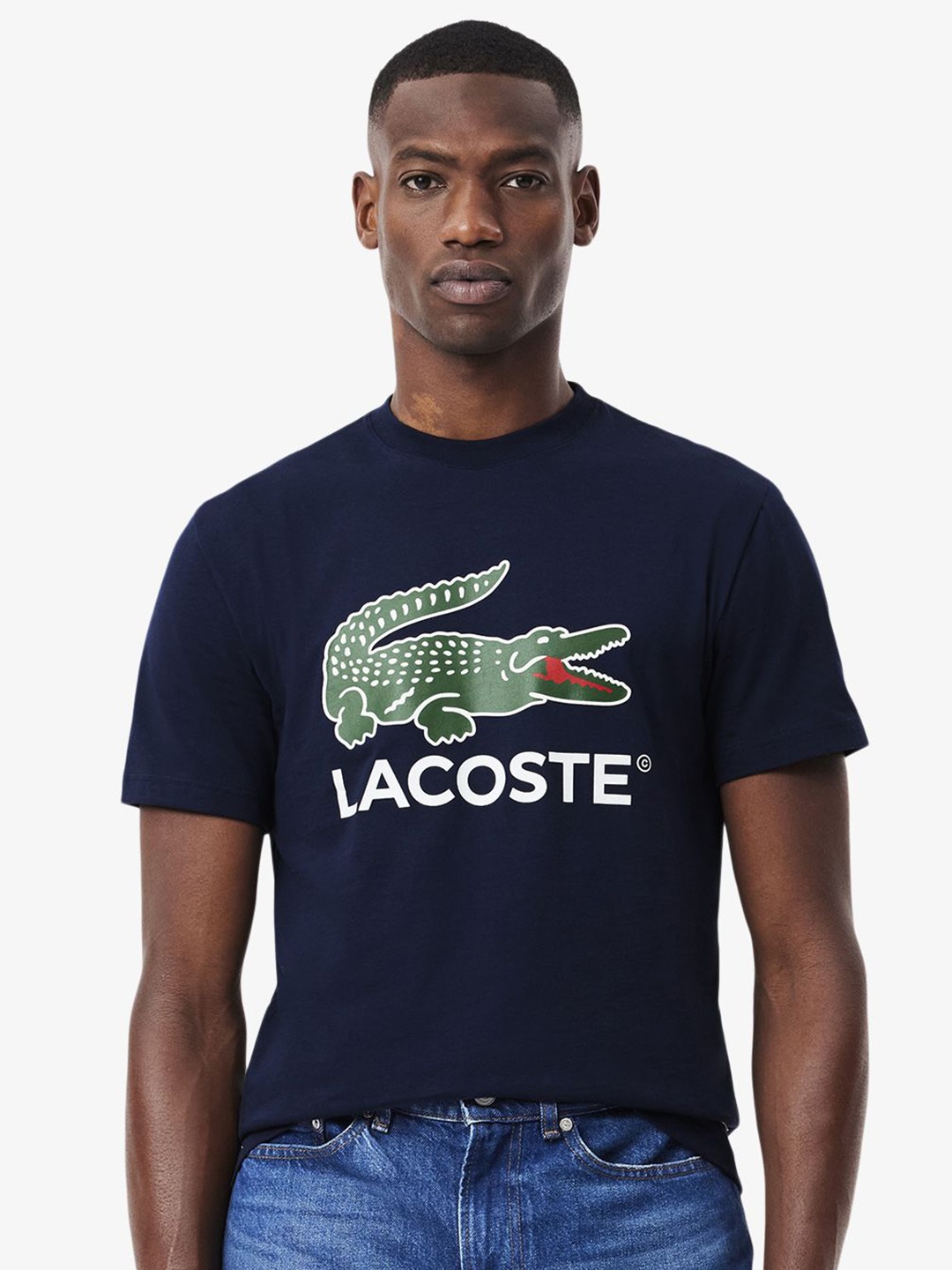 

Lacoste Men Graphic Printed Round Neck Cotton T-shirt, Navy blue