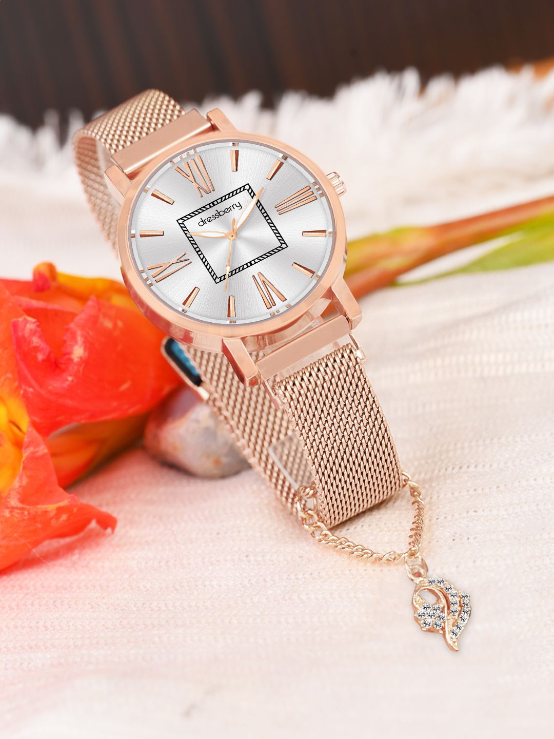 

DressBerry Women Analogue Watch Charm Gift Set DBWJ24 Set-37, Rose gold