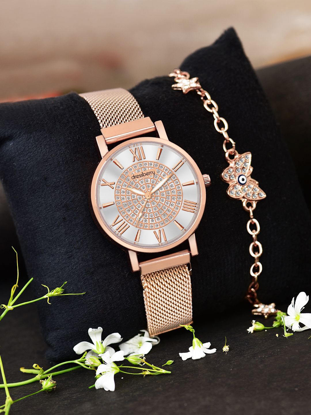 

DressBerry Women Analogue Watch Bracelet Gift Set DBWJ24 Set-39, Rose gold
