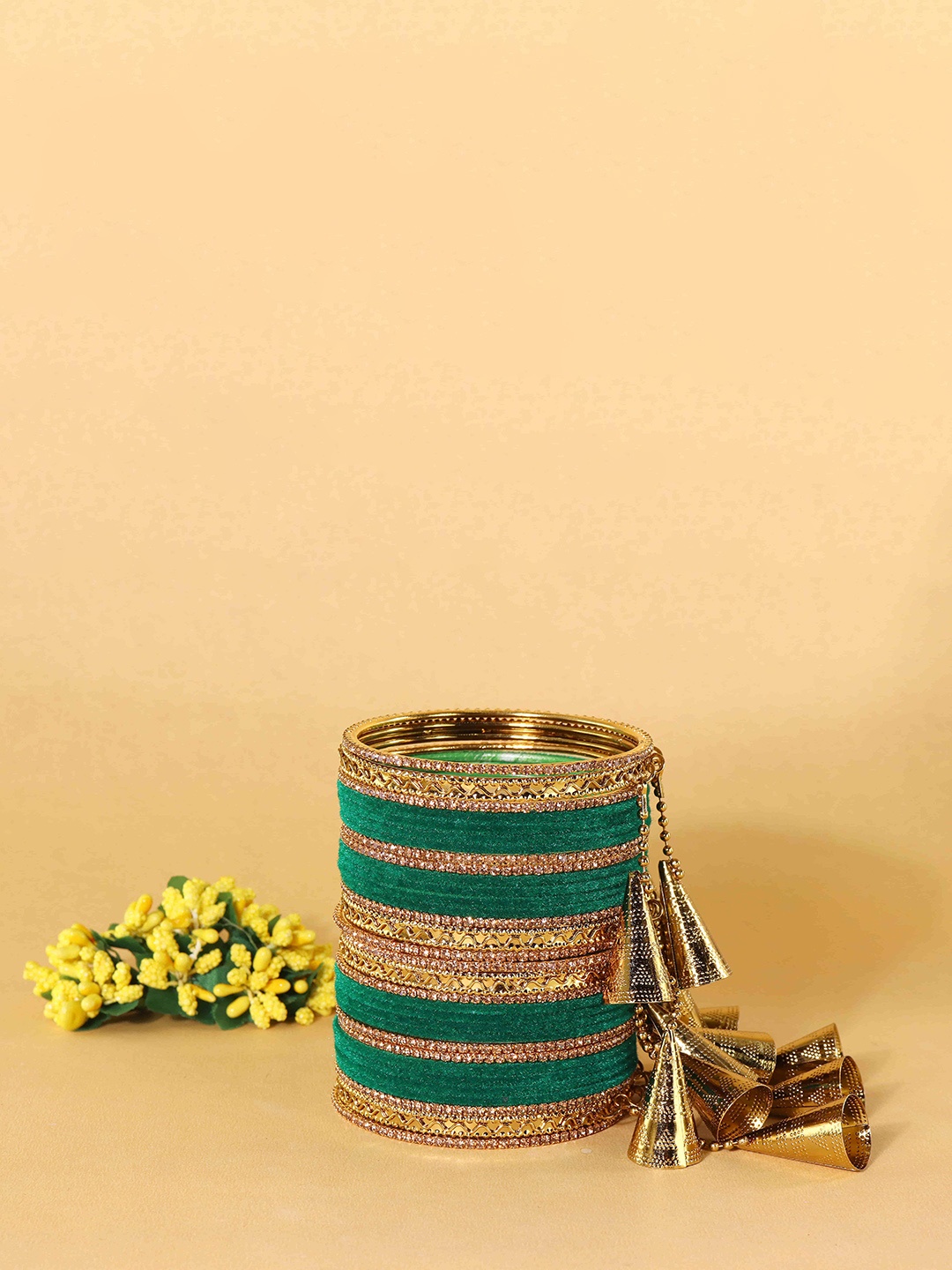 

ZULKA Set Of 32 Fancy Golden Latkan Metal Bangles, Gold