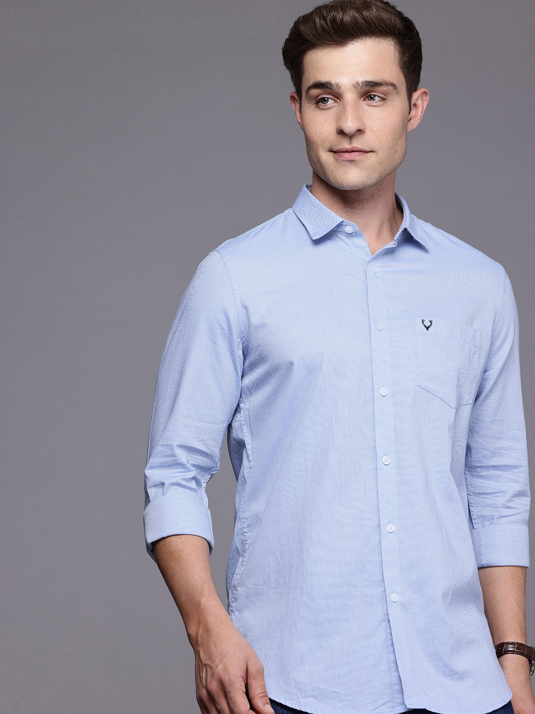 

Allen Solly Pure Cotton Self Design Comfort Slim Fit Textured Casual Shirt, Blue