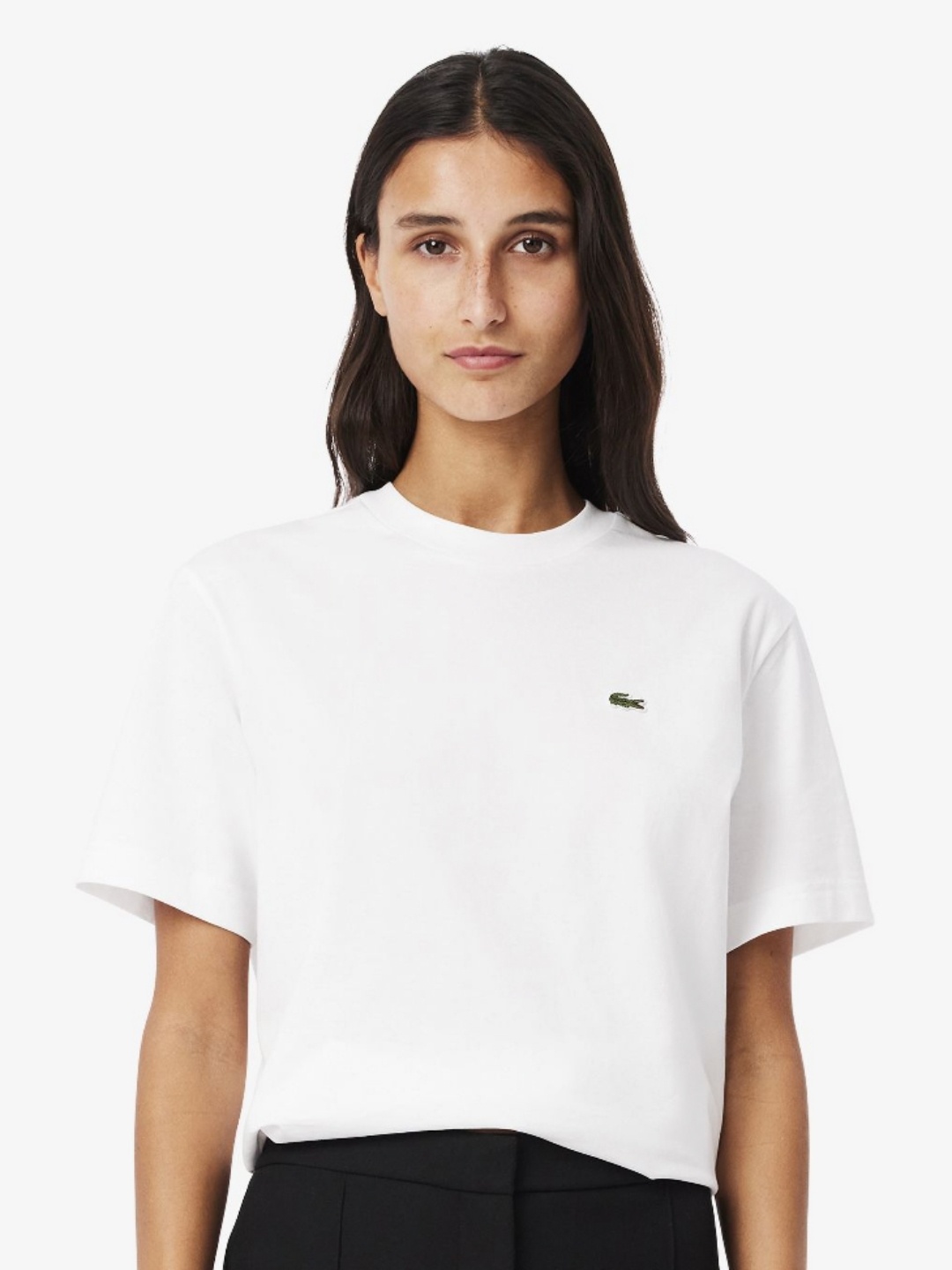 

Lacoste Women Solid Round Neck Cotton Relaxed Fit T-shirt, White
