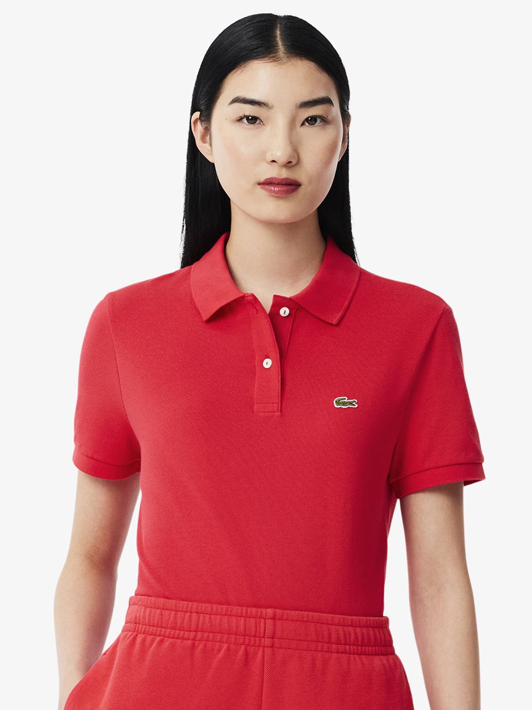 

Lacoste Women Solid Polo Collar Cotton T-shirt, Red