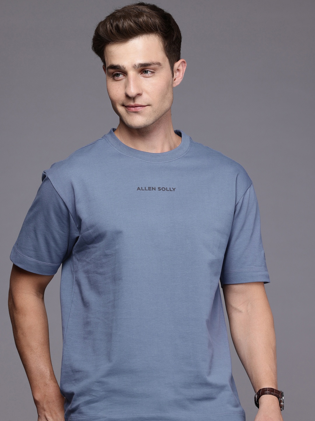 

Allen Solly Drop-Shoulder Sleeves Relaxed Fit Pure Cotton T-shirt, Blue