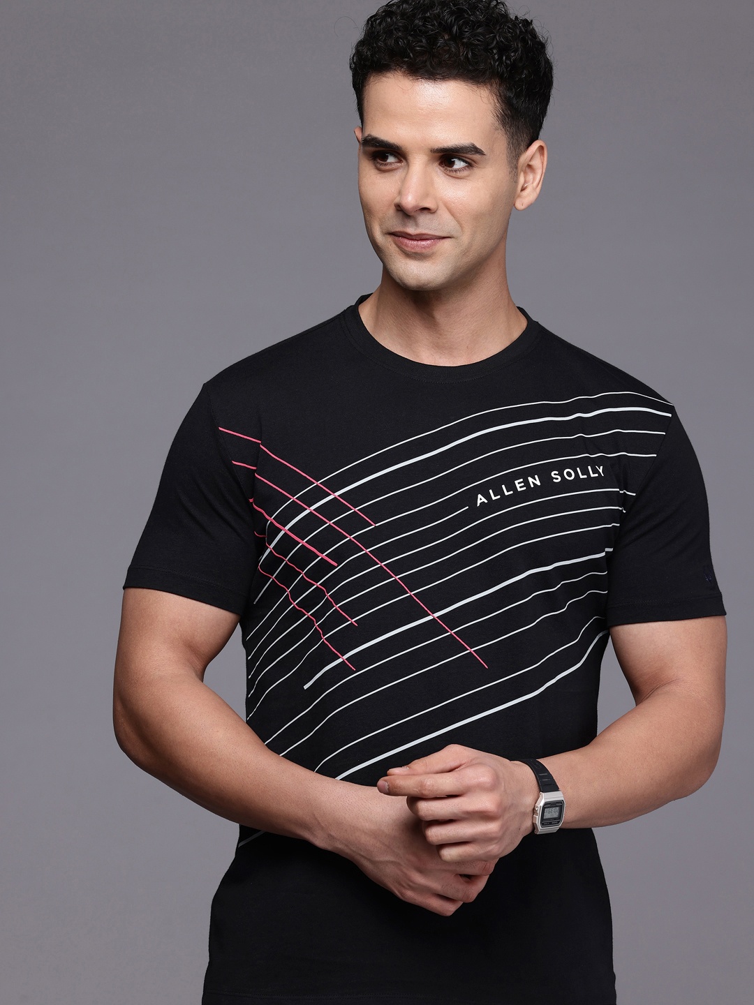 

Allen Solly Striped Pure Cotton Slim Fit T-shirt, Black