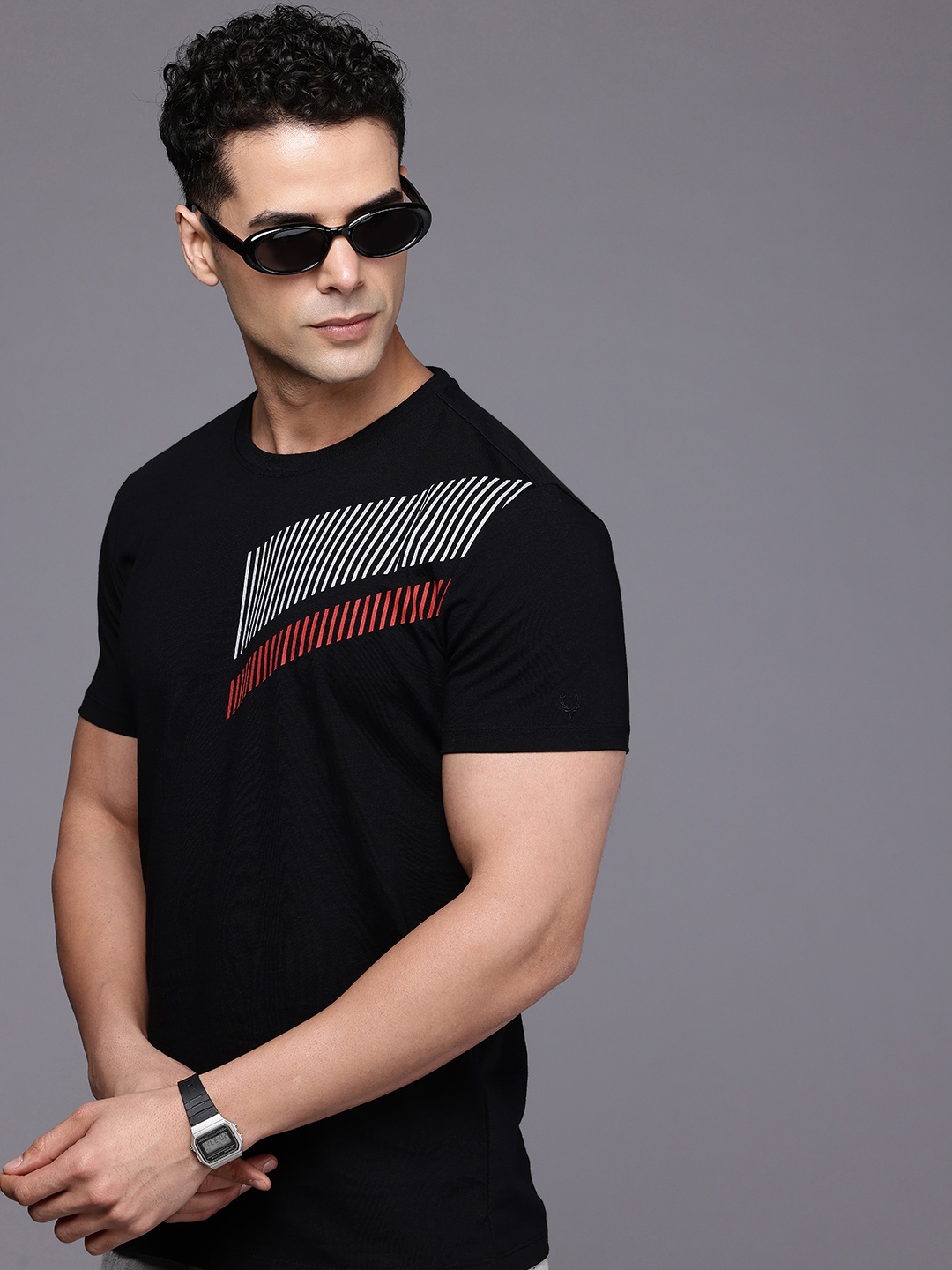 

Allen Solly Striped Slim Fit Pure Cotton T-shirt, Black