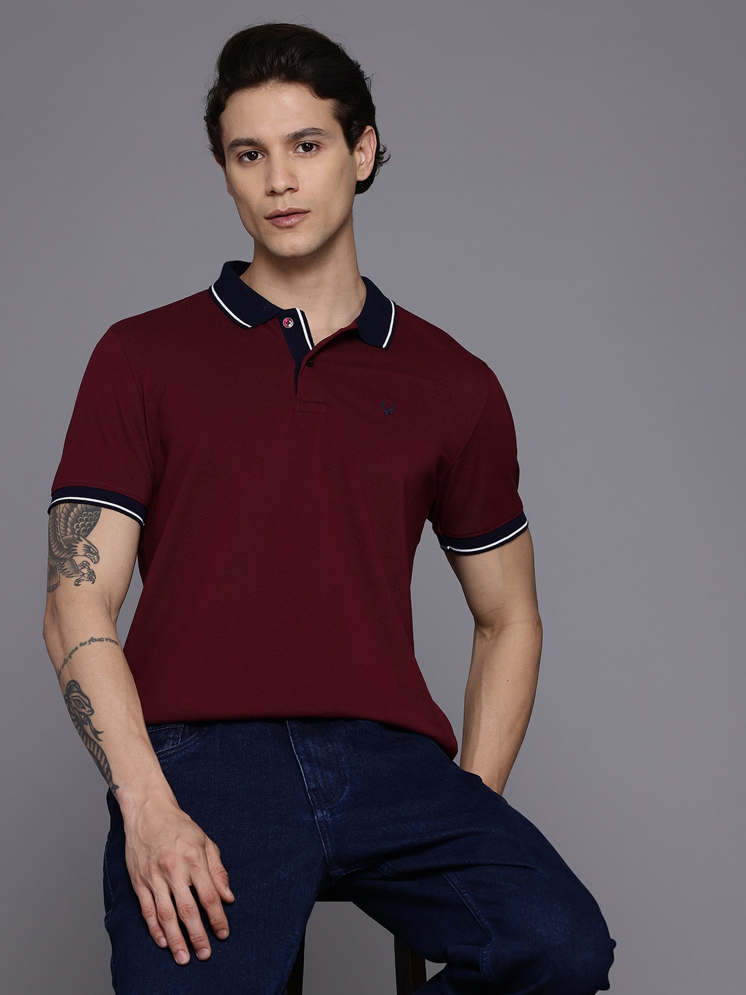 

Allen Solly Men Polo Collar T-shirt, Burgundy