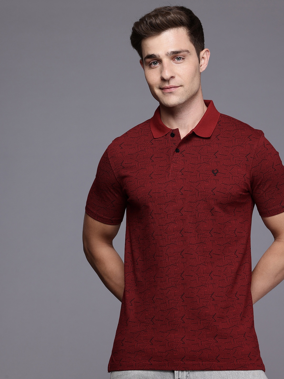 

Allen Solly Printed Polo Collar Pure Cotton T-shirt, Red