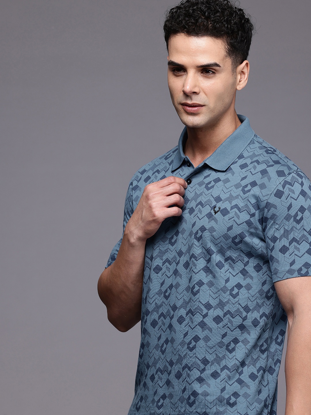 

Allen Solly Printed Polo Collar Pure Cotton T-shirt, Blue