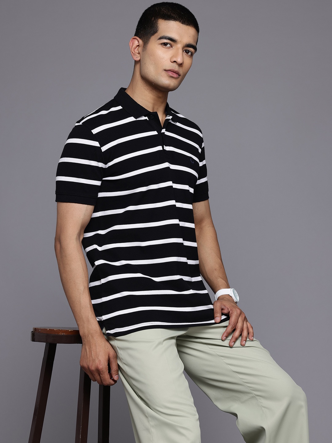 

Allen Solly Striped Polo Collar T-shirt, Black