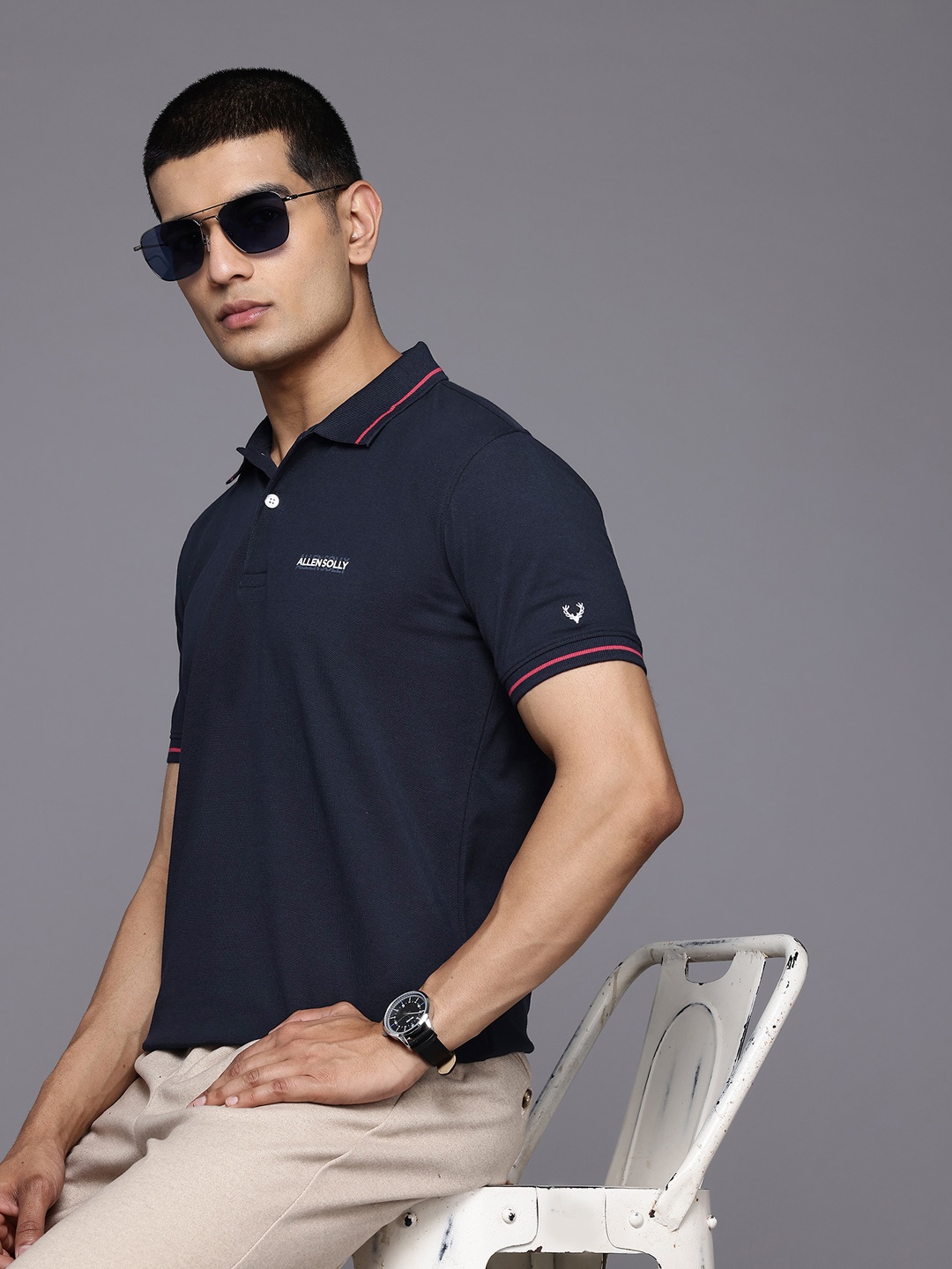 

Allen Solly Men Polo Collar T-shirt, Navy blue