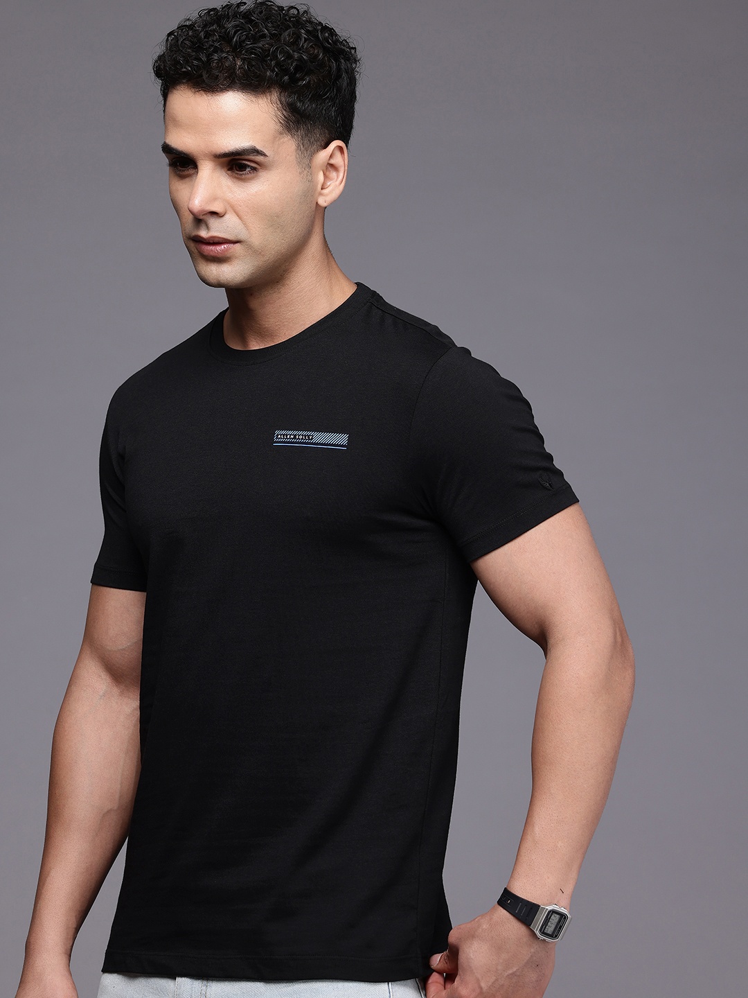 

Allen Solly Pure Cotton Brand Logo Printed Slim Fit T-shirt, Black