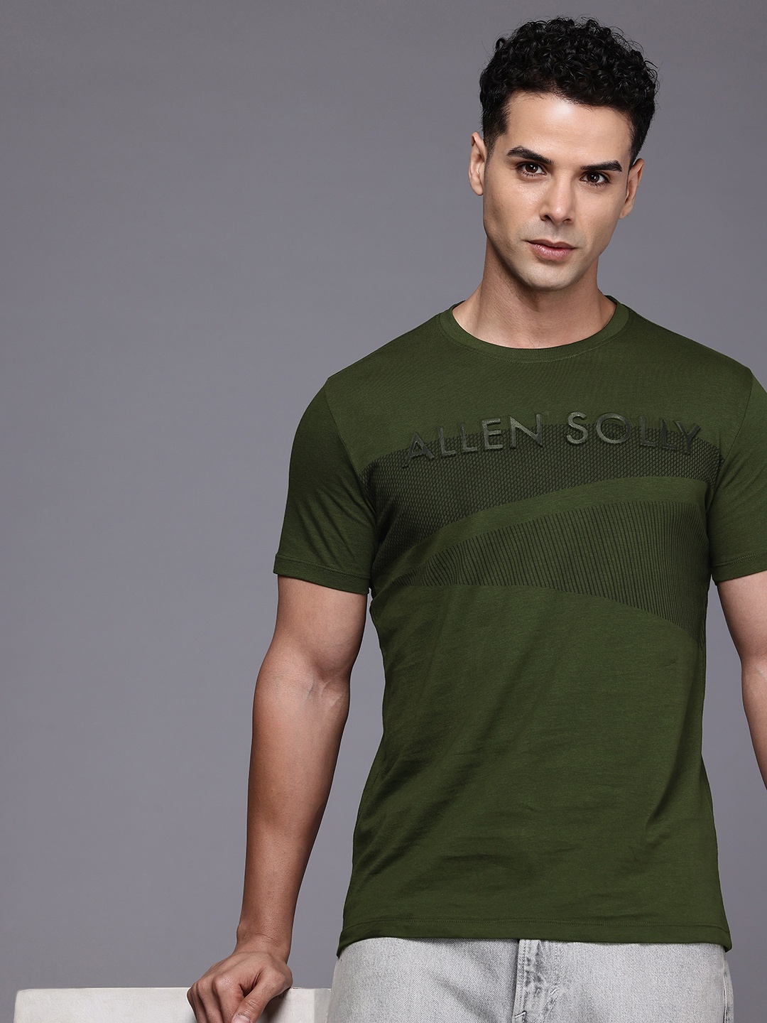 

Allen Solly Brand Logo Printed Pure Cotton Slim Fit T-shirt, Olive